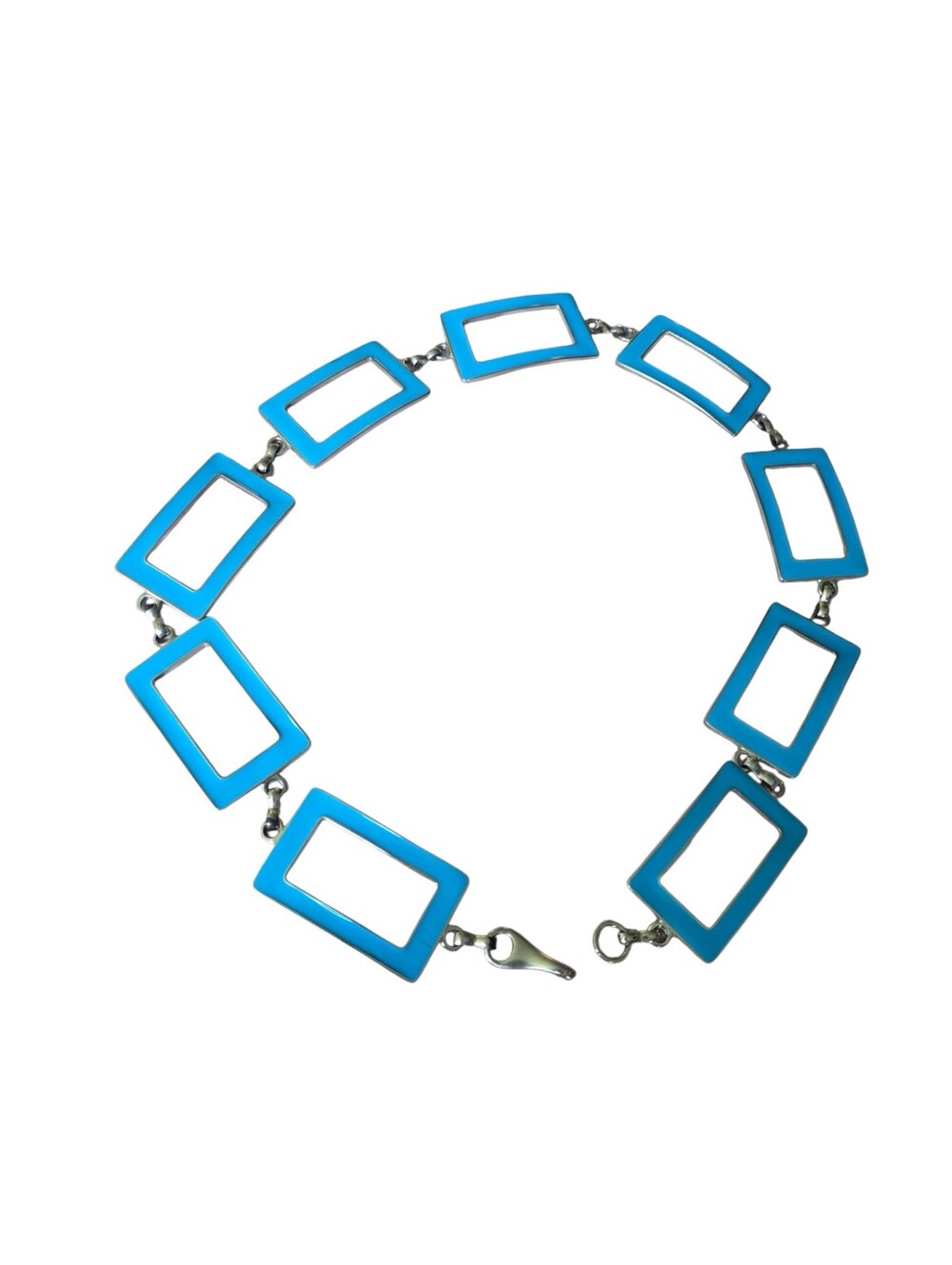 Blue Rectangular Link Metal Chain Belt- Women
